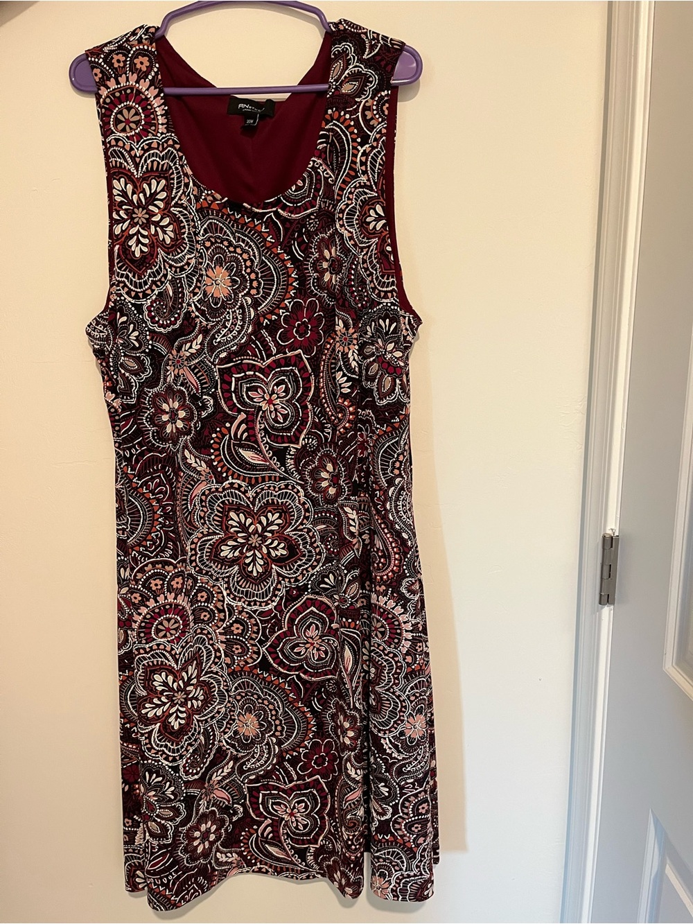 Rafaella Sleeveless Paisley Dress in Burgundy and Cream
